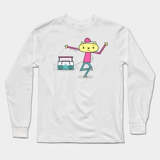 Break Dancing HipHop Cat and Kawaii Boom-Box Long Sleeve T-Shirt